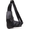 Черная мужская сумка-слинг через плечо из фактурной кожи Vintage (20403)  - 2
