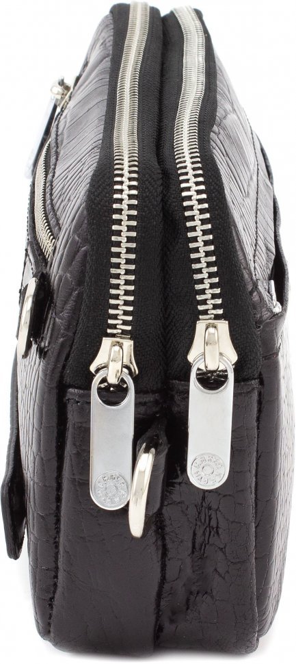 Черная наплечная сумка из натуральной кожи с тиснением на молнии KARYA (0212-53)
