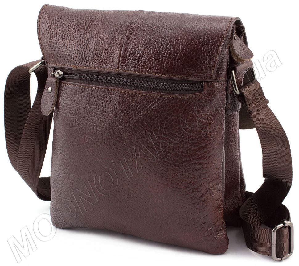 Кожаная плоская сумка в коричневом цвете с клапаном Leather Collection (11519)