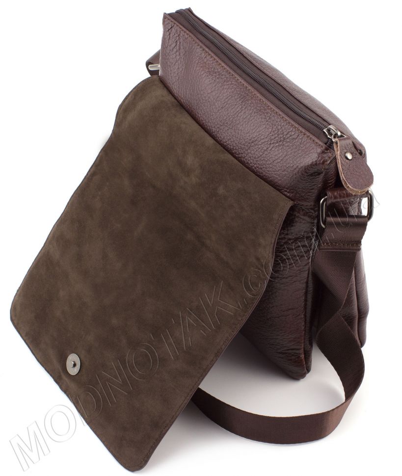 Кожаная плоская сумка в коричневом цвете с клапаном Leather Collection (11519)