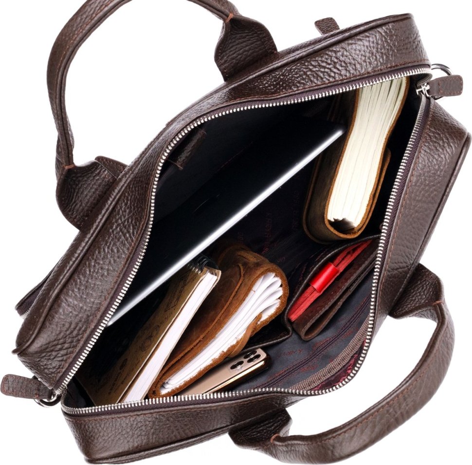 Мужская коричневая сумка-портфель из натуральной износостойкой кожи с ручками KARYA (2420874)
