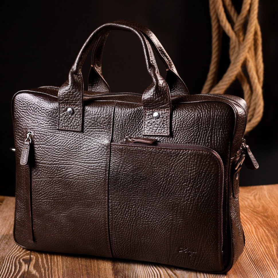 Мужская коричневая сумка-портфель из натуральной износостойкой кожи с ручками KARYA (2420874)