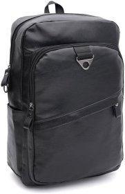 Чорний чоловічий рюкзак зі шкірозамінника на блискавичній застібці Monsen 64888