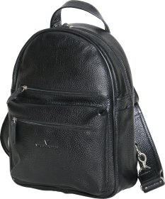Чорний універсальний міський рюкзак з натуральної шкіри на блискавці Vip Collection (21107)