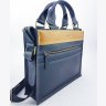 Стильная мужская сумка из натуральной кожи синяя с желтой втавкой VATTO (11730) - 4
