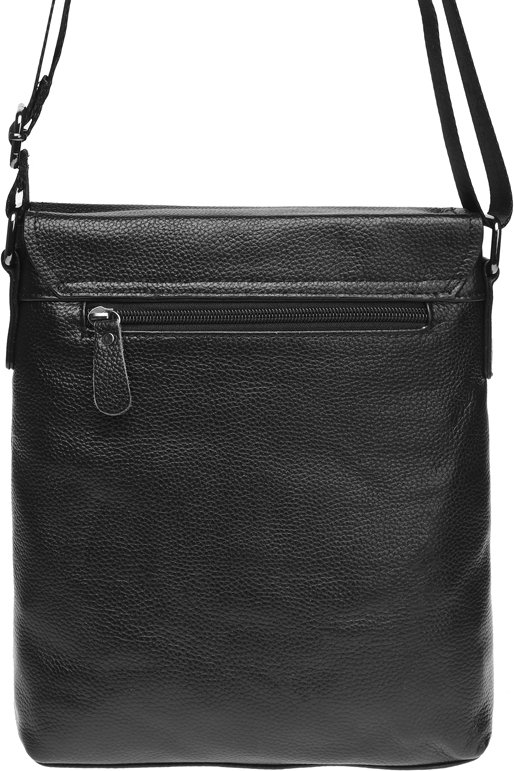 Мужская черная сумка на плечо среднего размера из натуральной кожи Borsa Leather (21324)