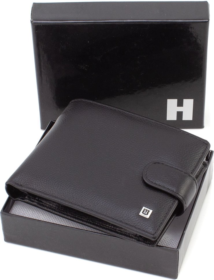 Мужское практичное портмоне из натуральной кожи черного цвета ﻿H-Leather Accessories (21535)