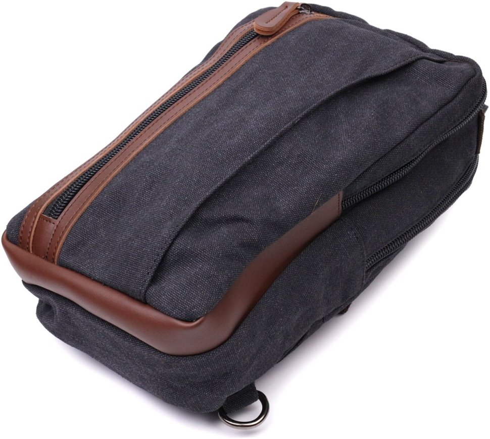 Черная мужская сумка-слинг через плечо из качественного текстиля Vintage 2422192