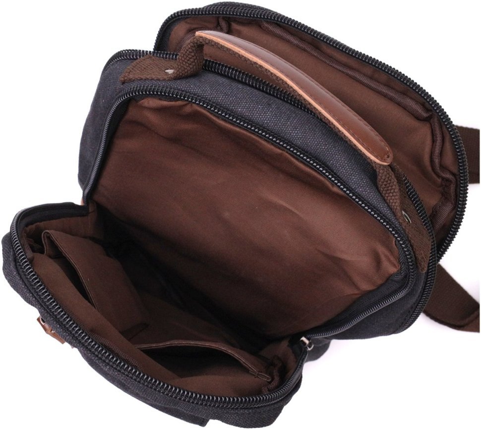 Черная мужская сумка-слинг через плечо из качественного текстиля Vintage 2422192