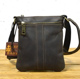 Коричневая небольшая мужская сумка через плечо из винтажной кожи TARWA (21667)