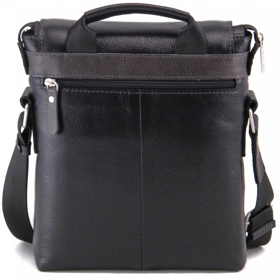 Черно-серая мужская вертикальная сумка из натуральной кожи на плечо Tom Stone (10977)
