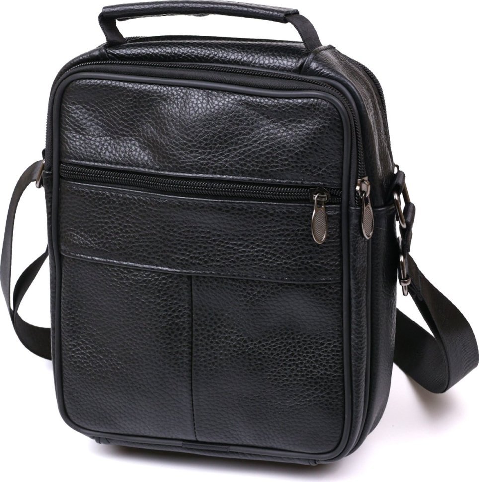 Мужская стильная сумка-барсетка из натуральной кожи флотар черного цвета Vintage (20449)