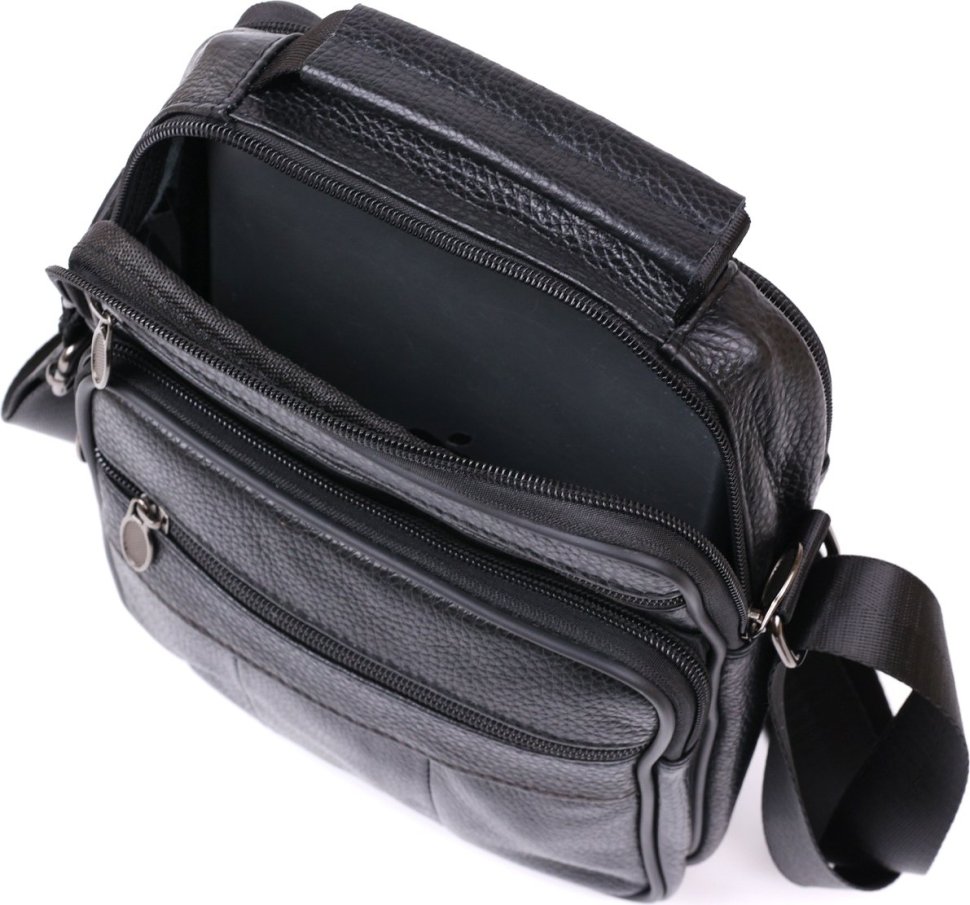 Мужская стильная сумка-барсетка из натуральной кожи флотар черного цвета Vintage (20449)