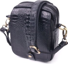 Миниатюрная мужская сумка через плечо из натуральной кожи с фактурой под крокодила Vintage (2421299)