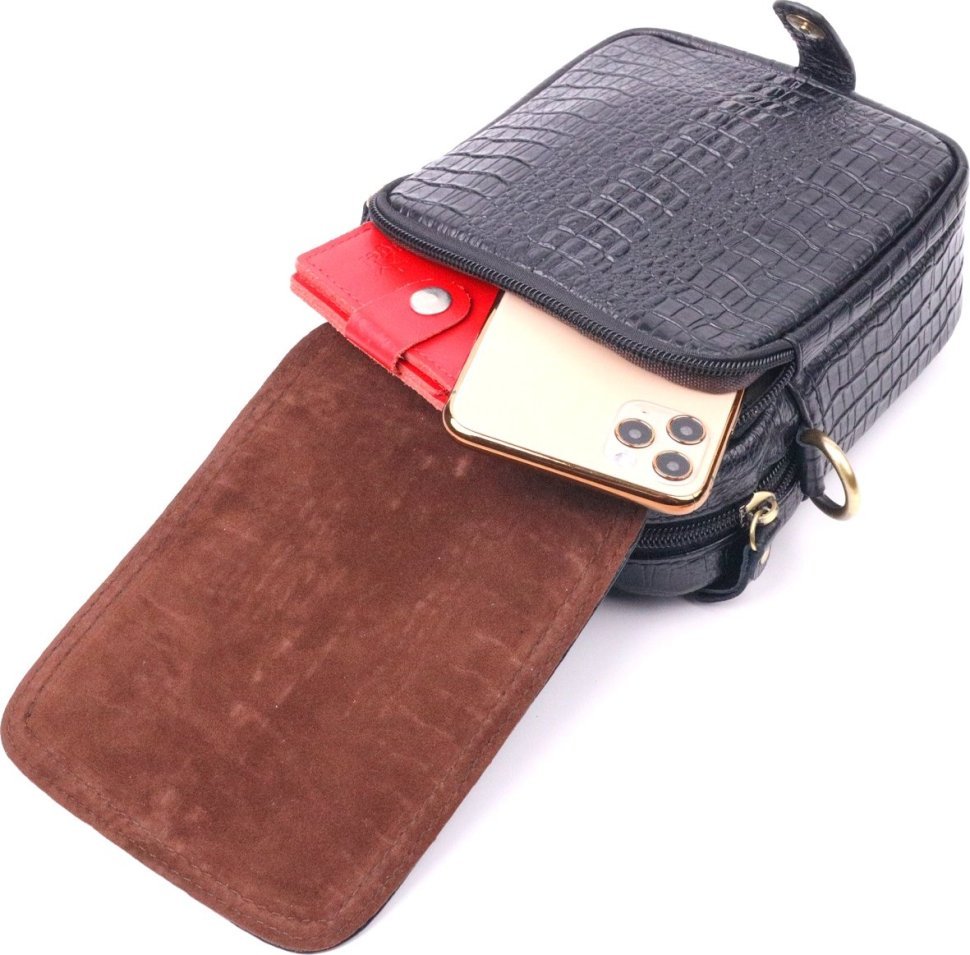Миниатюрная мужская сумка через плечо из натуральной кожи с фактурой под крокодила Vintage (2421299)