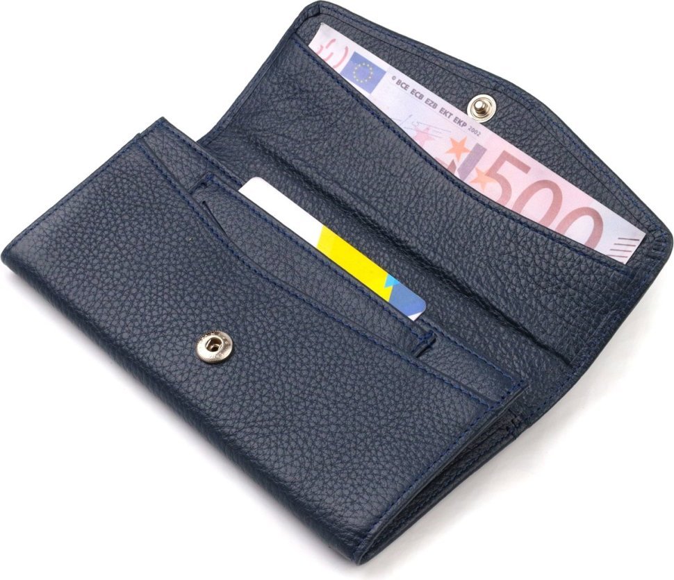 Женский кожаный кошелек синего цвета с ассиметричным клапаном CANPELLINI (2421725) 