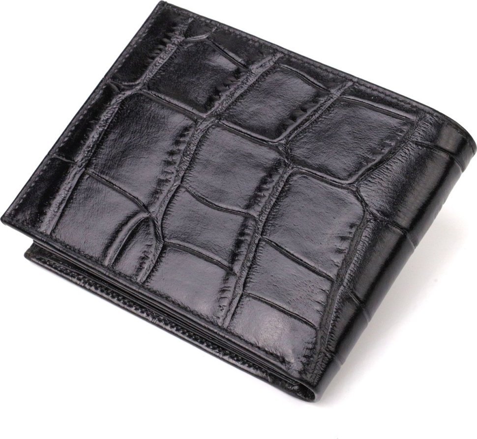 Черное мужское портмоне из натуральной кожи с тиснением под крокодила без застежки CANPELLINI (2421925)