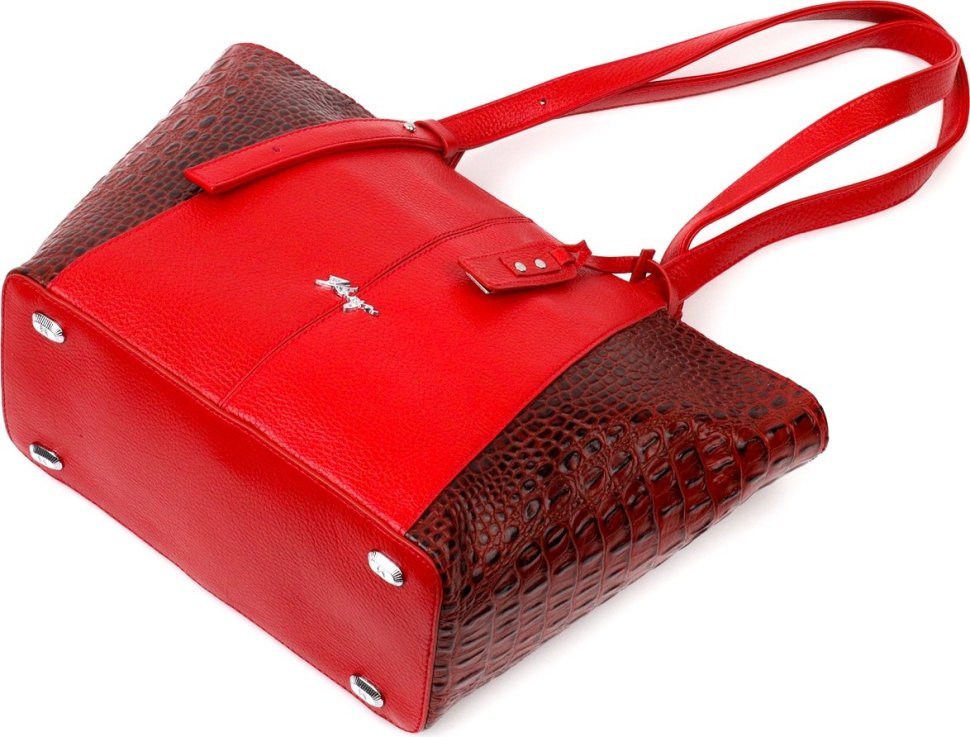 Просторная женская кожаная сумка красного цвета с ручками KARYA (2420875)