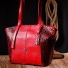 Просторная женская кожаная сумка красного цвета с ручками KARYA (2420875) - 9