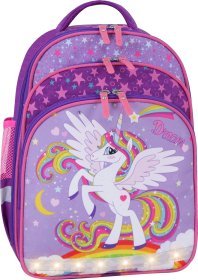 Фиолетовый школьный рюкзак для девочек из текстиля с единорогом Bagland (55389)