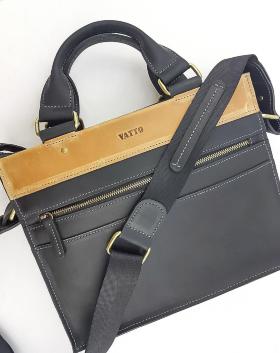 Мужская деловая сумка из кожи Крейзи черная с желтым VATTO (11731) - 2