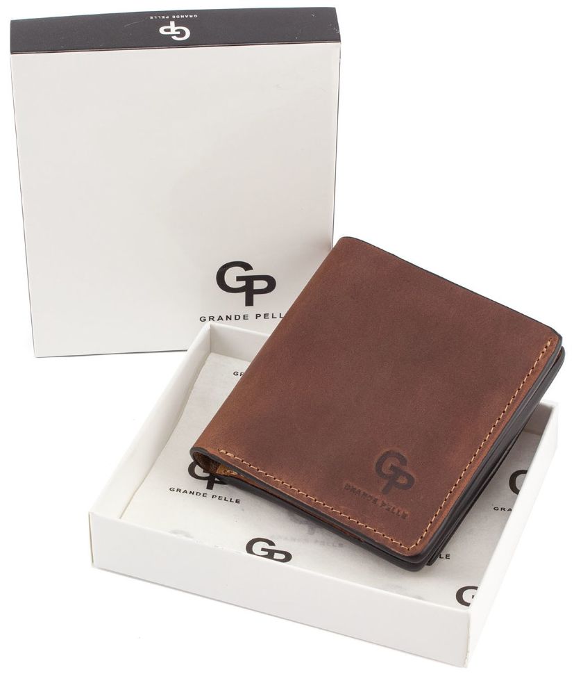 Мужской кожаный коричневый кошелек винтажного стиля Grande Pelle (13061)