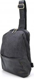 Черная мужская сумка-слинг из натуральной кожи и текстиля на молнии TARWA (21698)
