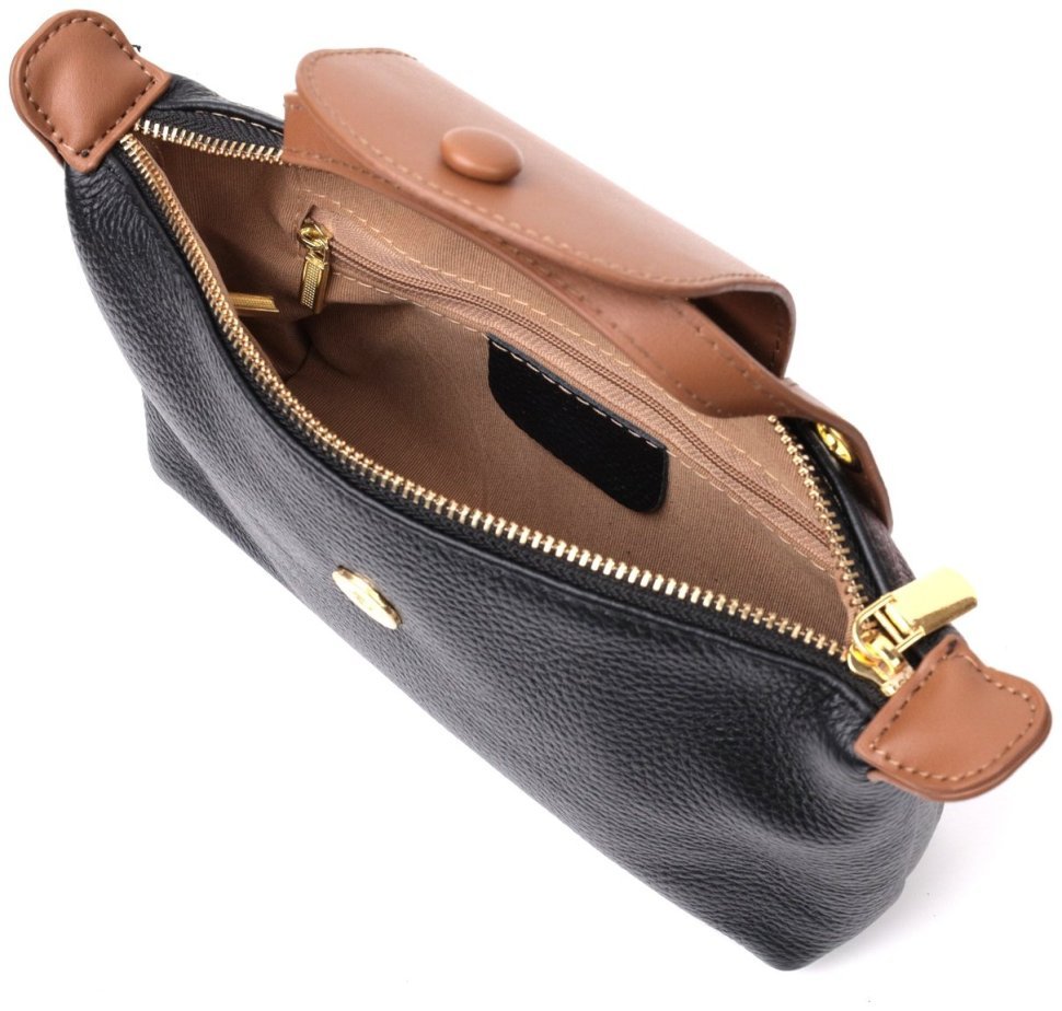 Горизонтальная женская сумка из натуральной кожи черного цвета Vintage 2422252