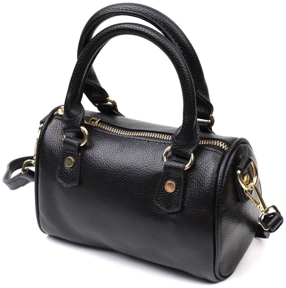 Стильная женская сумка из натуральной кожи черного цвета с двумя ручками Vintage 2422353