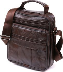 Недорогая мужская сумка из натуральной кожи темно-коричневого цвета с ручкой Vintage (20473)