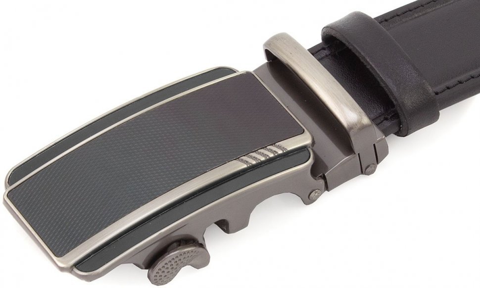 Черный мужской брючный ремень-автомат со строчкой S.T Italian Style (35718)