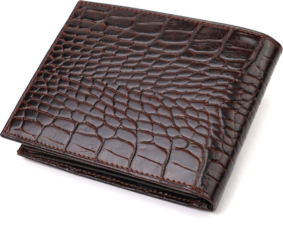 Мужское портмоне коричневого цвета из натуральной кожи с тиснением под крокодила CANPELLINI (2421926)