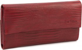Красивый кошелек красного цвета из кожи с тиснением под змею Tony Bellucci (10816)