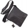 Черная кожаная сумка на плечо с белой строчкой Leather Collection (11118) - 5