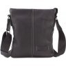 Черная кожаная сумка на плечо с белой строчкой Leather Collection (11118) - 4