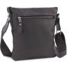 Черная кожаная сумка на плечо с белой строчкой Leather Collection (11118) - 3