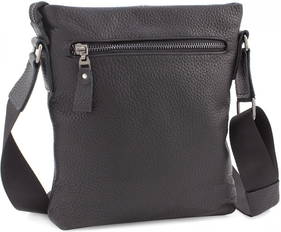 Черная кожаная сумка на плечо с белой строчкой Leather Collection (11118)