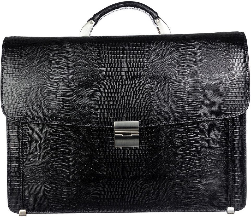 Стильный деловой портфель из фактурной кожи черного цвета Desisan (206-143)
