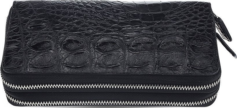 Крупный кошелек-клатч из кожи крокодила черного цвета CROCODILE LEATHER (024-18023)
