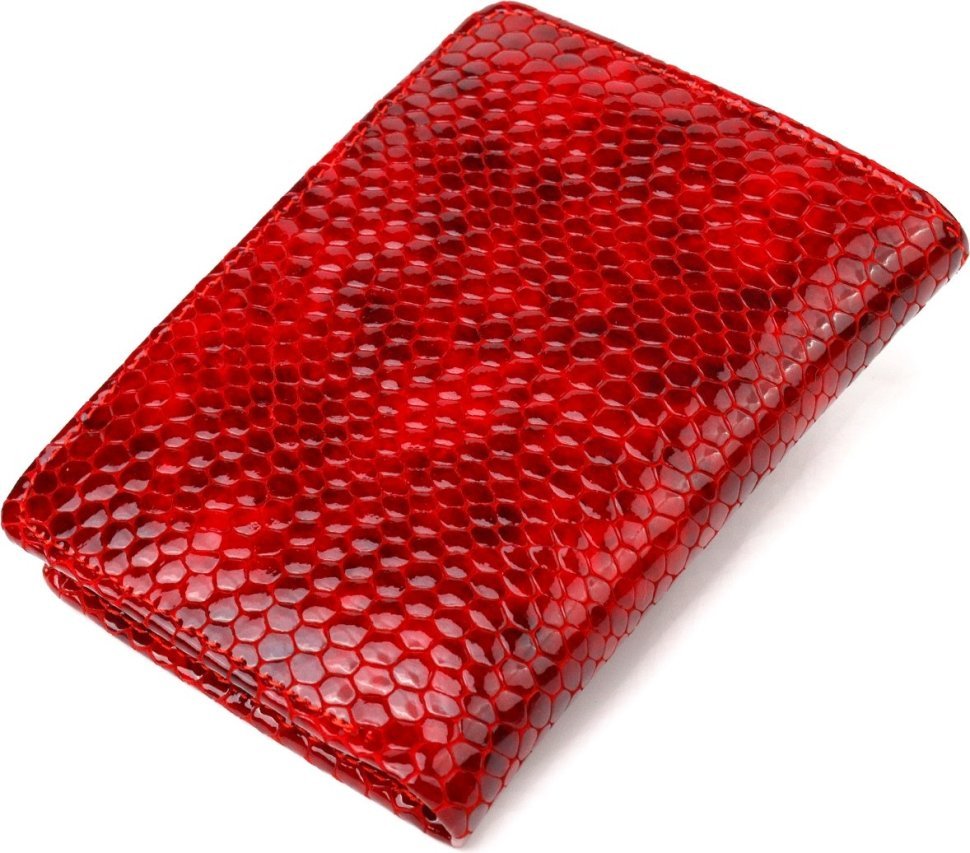 Красный лакированный женский кошелек из натуральной кожи с тиснением под змею CANPELLINI (2421682)