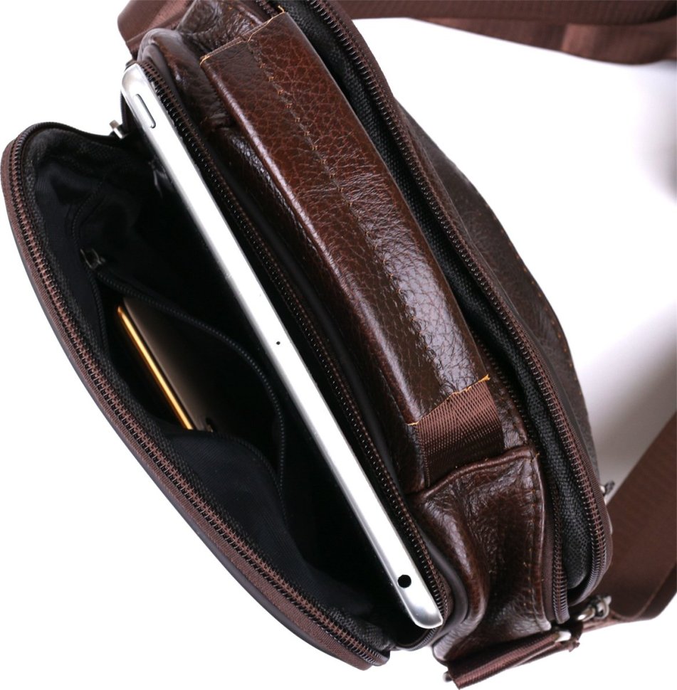 Многофункциональная мужская сумка-барсетка из натуральной кожи темно-коричневого цвета Vintage (20450)
