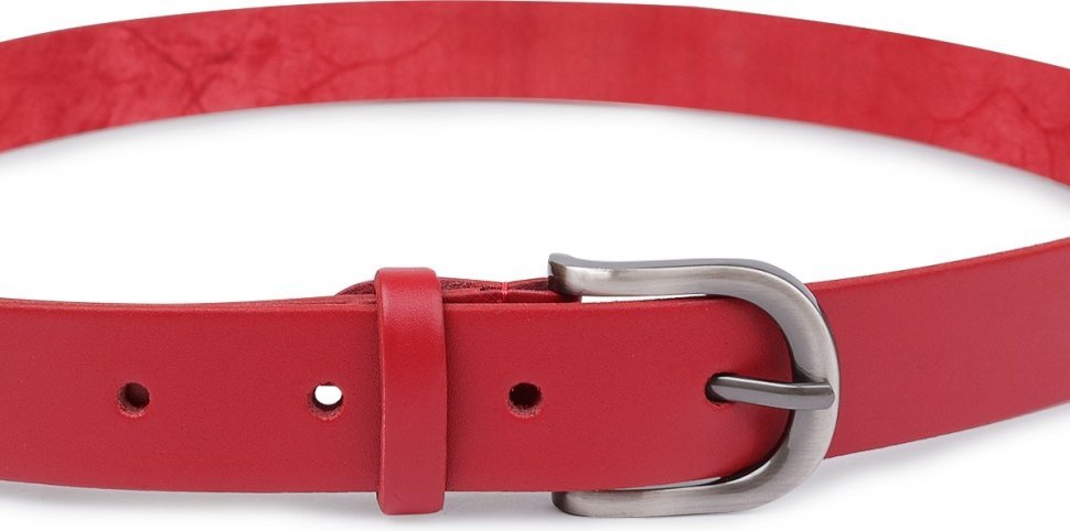 Женский узкий кожаный ремень красного цвета с округлой пряжкой Vintage (2420786)