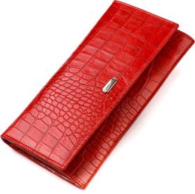 Красный длинный женский кошелек из натуральной кожи с тиснением под крокодила CANPELLINI (2421827)