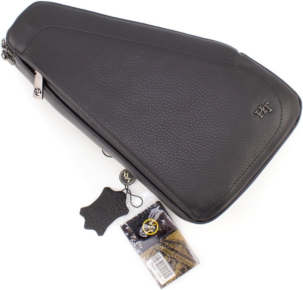 Стильная мужская сумка-слинг из натуральной кожи черного цвета H.T. Leather (64291)