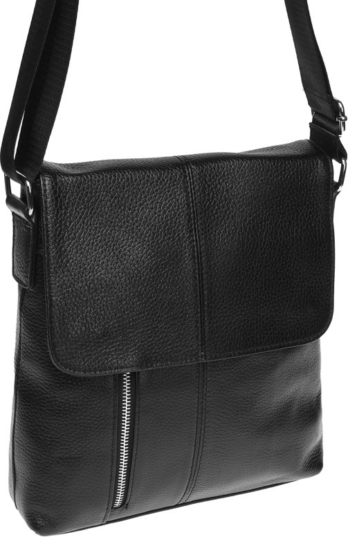 Добротная мужская сумка-планшет на плечо из натуральной кожи черного окраса Borsa Leather (21322)
