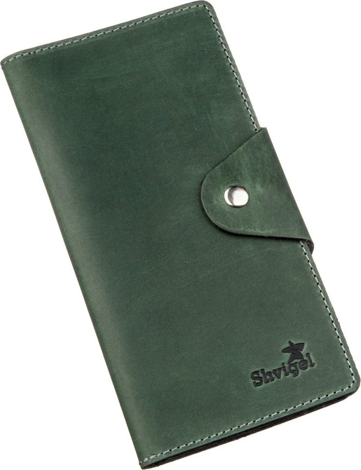 Зеленый купюрник из натуральной кожи винтажного стиля на кнопке SHVIGEL (2416168)