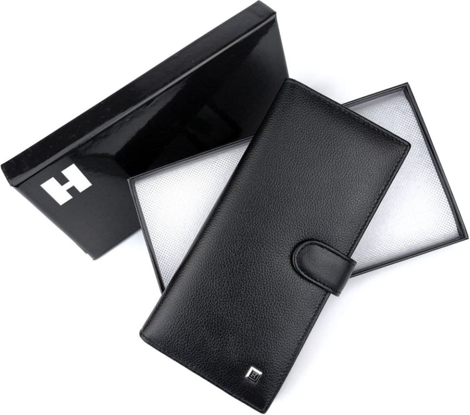 Кожаный мужской купюрник черного цвета под много карт H-Leather Accessories (21545)