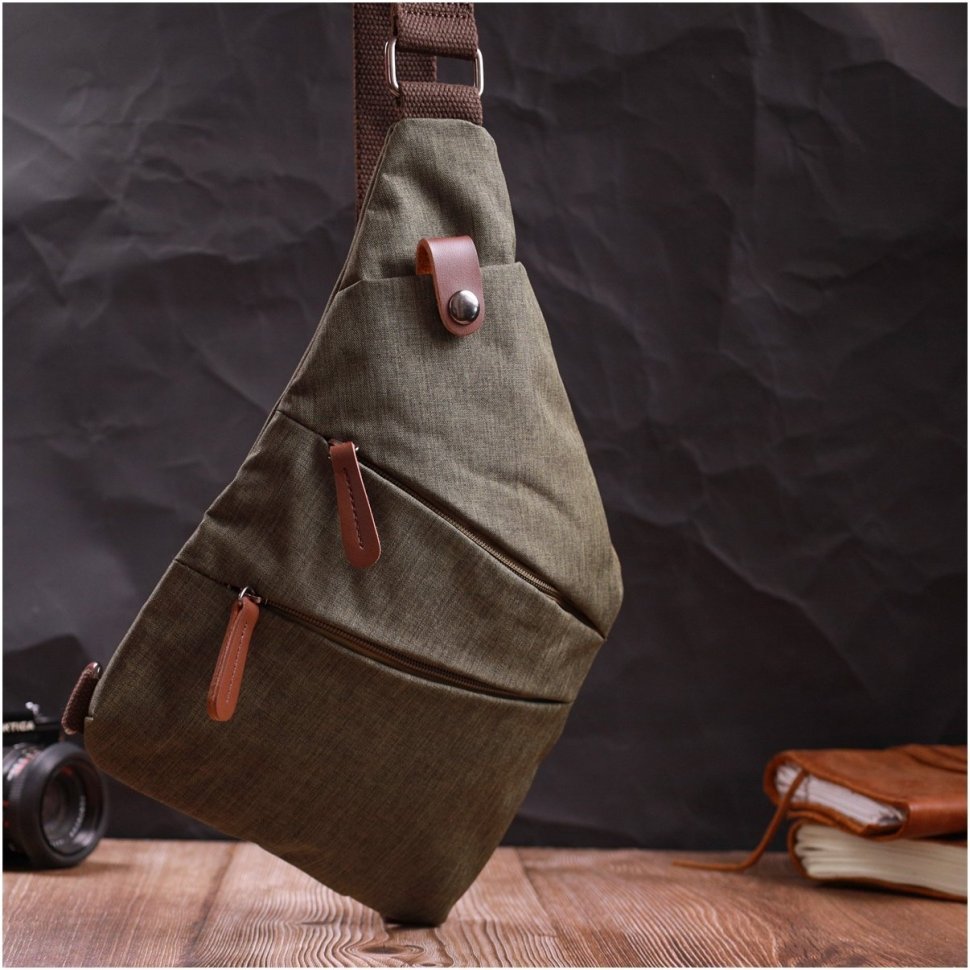 Текстильная мужская сумка через плечо оливкового цвета Vintage 2422197