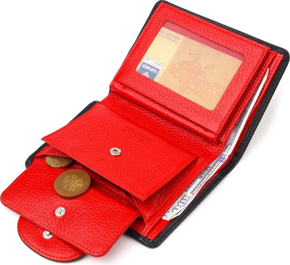 Вертикальный женский кошелек черно-красного цвета из гладкой кожи CANPELLINI (2421683)