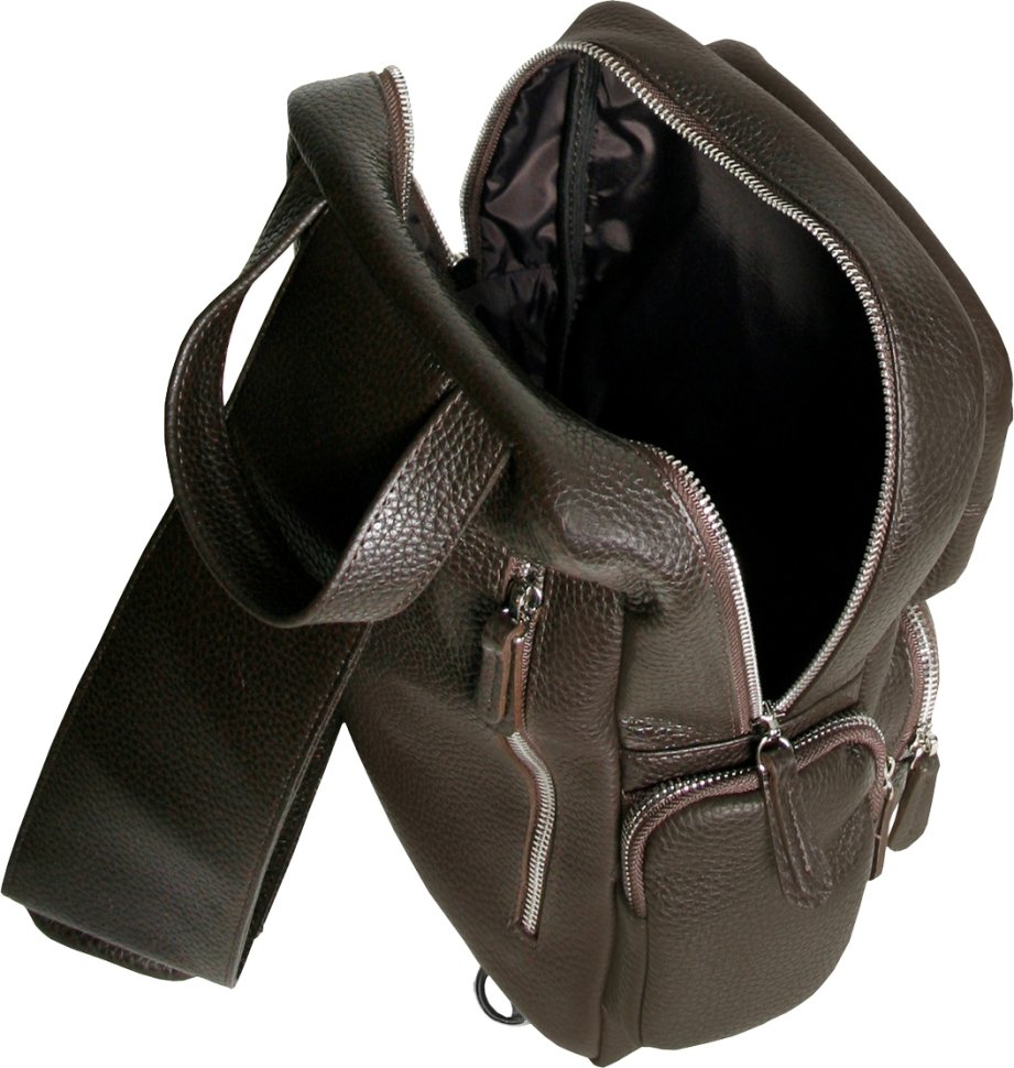 Добротная кожаная сумка-рюкзак из натуральной кожи коричневого цвета Vip Collection (21109)